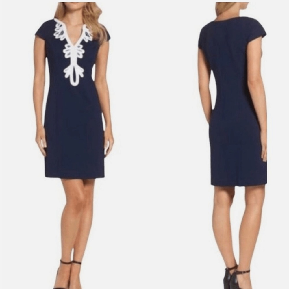 Eliza J size 10 shift dress blue white nautical beachy sailor preppy fishermen
